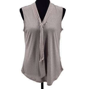 Adrianna Papell Stretchy Geometric Tie V-Neck Sleeveless Blouse Women's Sz S